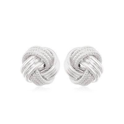 14k White Gold Love Knot with Ridge Texture Earrings