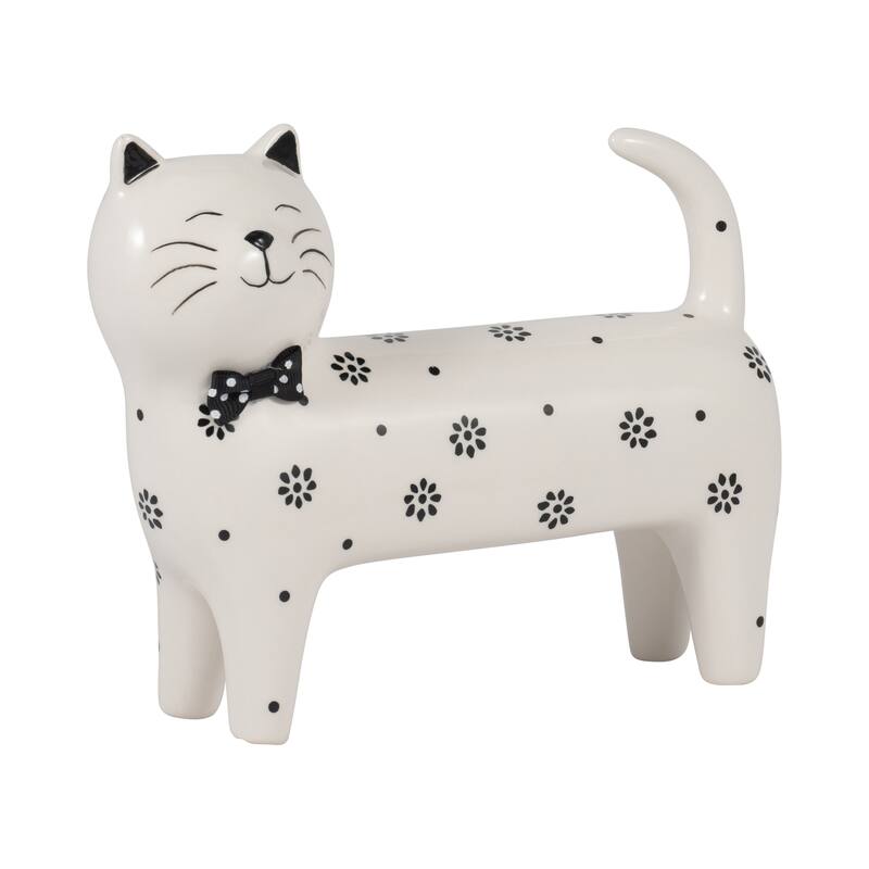 Sagebrook Home Ceramic White Novelty Daisies Cat, Accent Piece Sculpture Home Decor Collectible