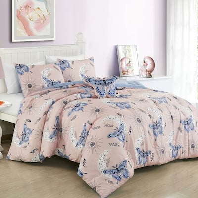 Pink & Lilac Butterflies Nature Reversible Kids Quilt Coverlet Bedspread Bedding Set