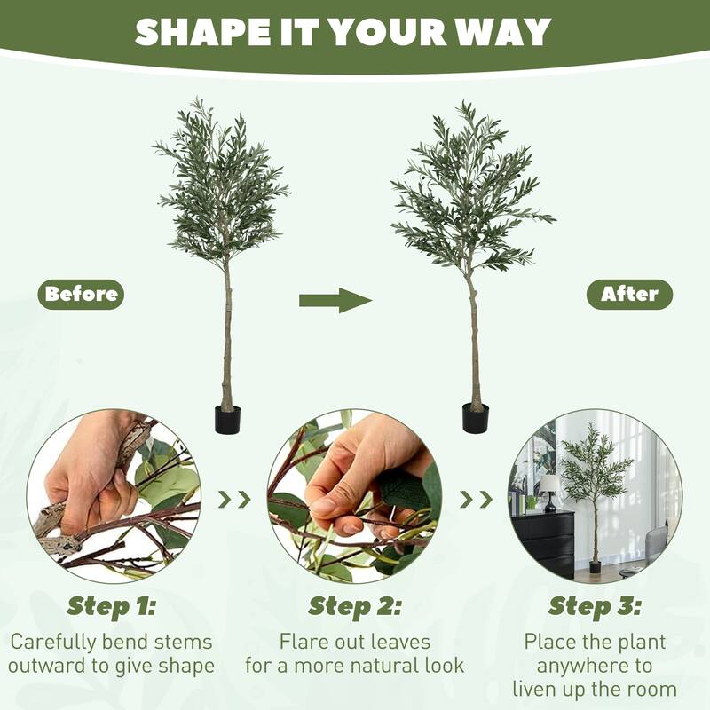 HOMCOM Faux Olive Tree 6ft, Artificial Tree in Pot, 40 Fruits Indoor Fake Plant for Home, Office, Living Room Decor