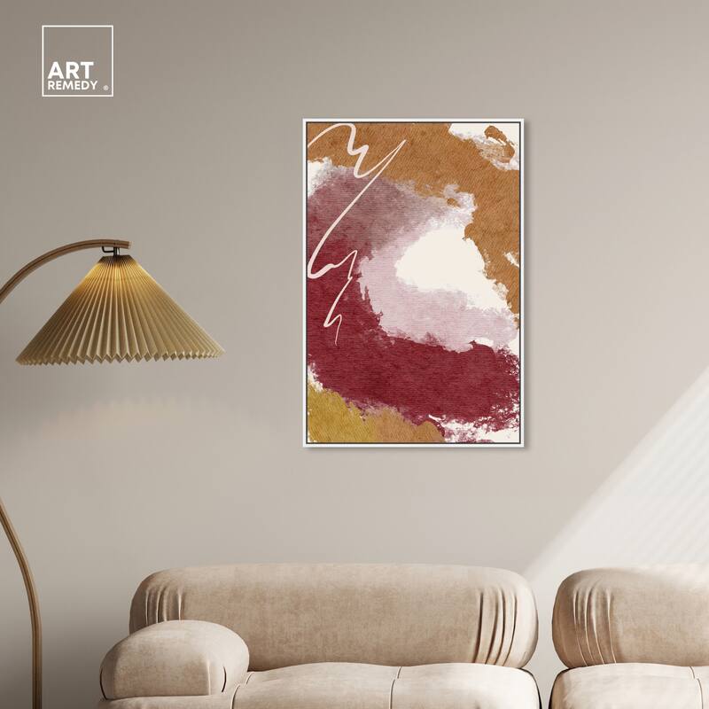 Art Remedy Burgundy And Cork Framed Boho Abstract 1 Piece Canvas Wall Art