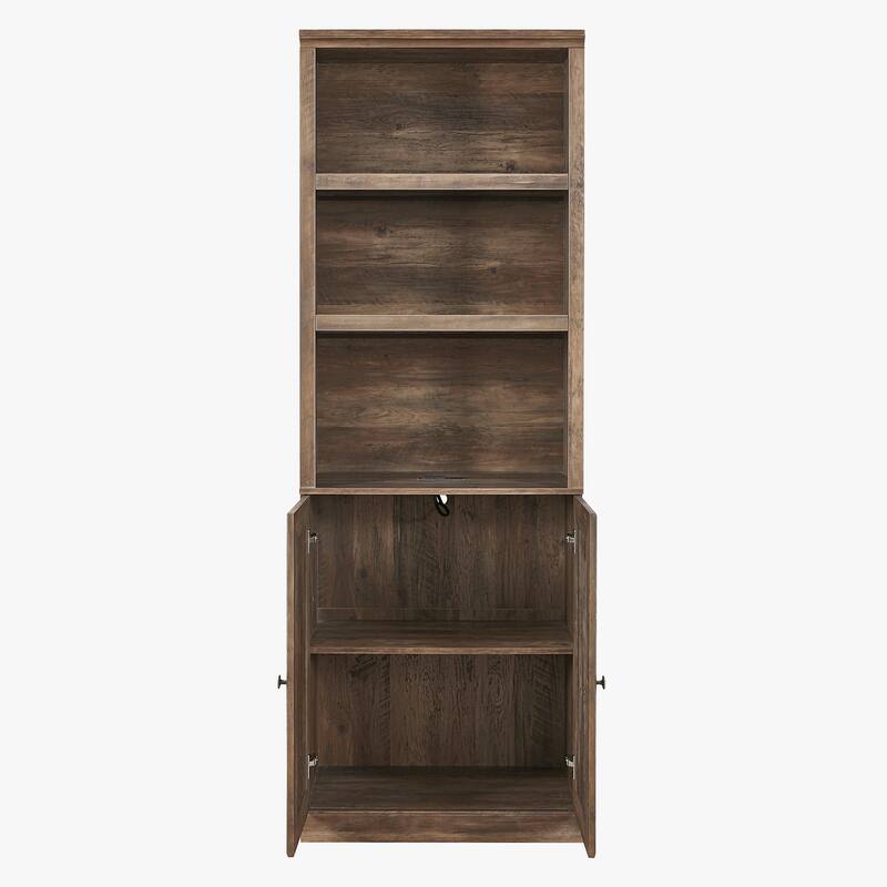 3 Open Shelves Bookcase Side Cabinet Storage Shelves,1 Doors Bookshelf with USB Port,Suitable for Home Office Storage