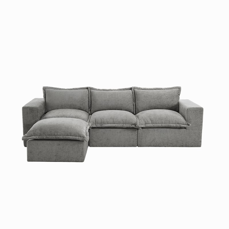 Chenille No Assembly Modular Sectional Sofa Cloud Couch with Ottoman