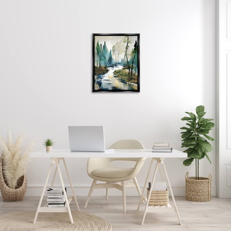 Stupell Watercolor Creek Landscape Framed Floater Canvas Wall Art Design by Ray Powers