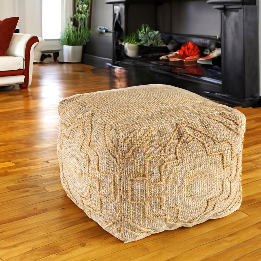 Sevita Natural Trellis Solid Hand-Woven Pouf