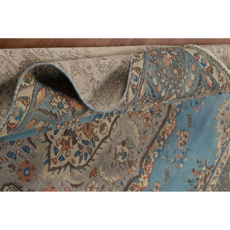 Light Blue Medallion Tabriz Persian Rug Hand-Knotted Wool Carpet - 7'9"x 11'3"