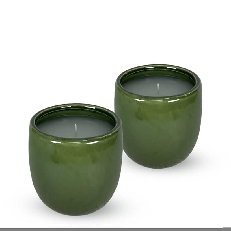 Set of 2 Glazed Ceramic Candle Jars 6oz Unscented Home Decor Candles - Green