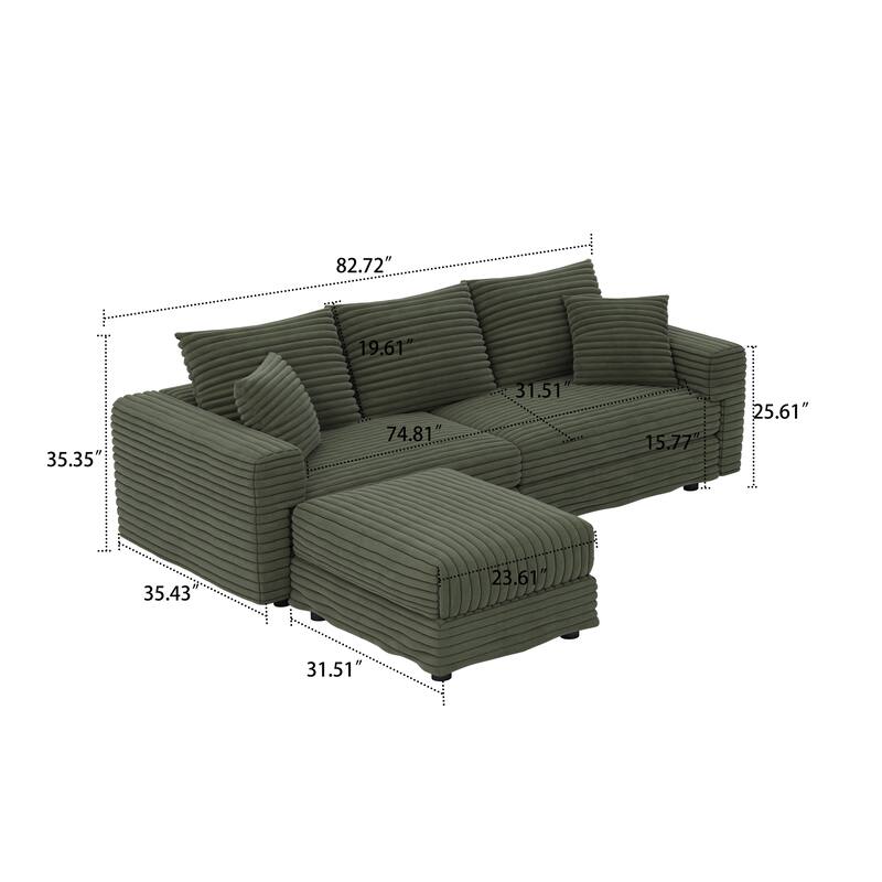 Modern Corduroy Fabric Upholstered Sectional Sofa with Ottoman