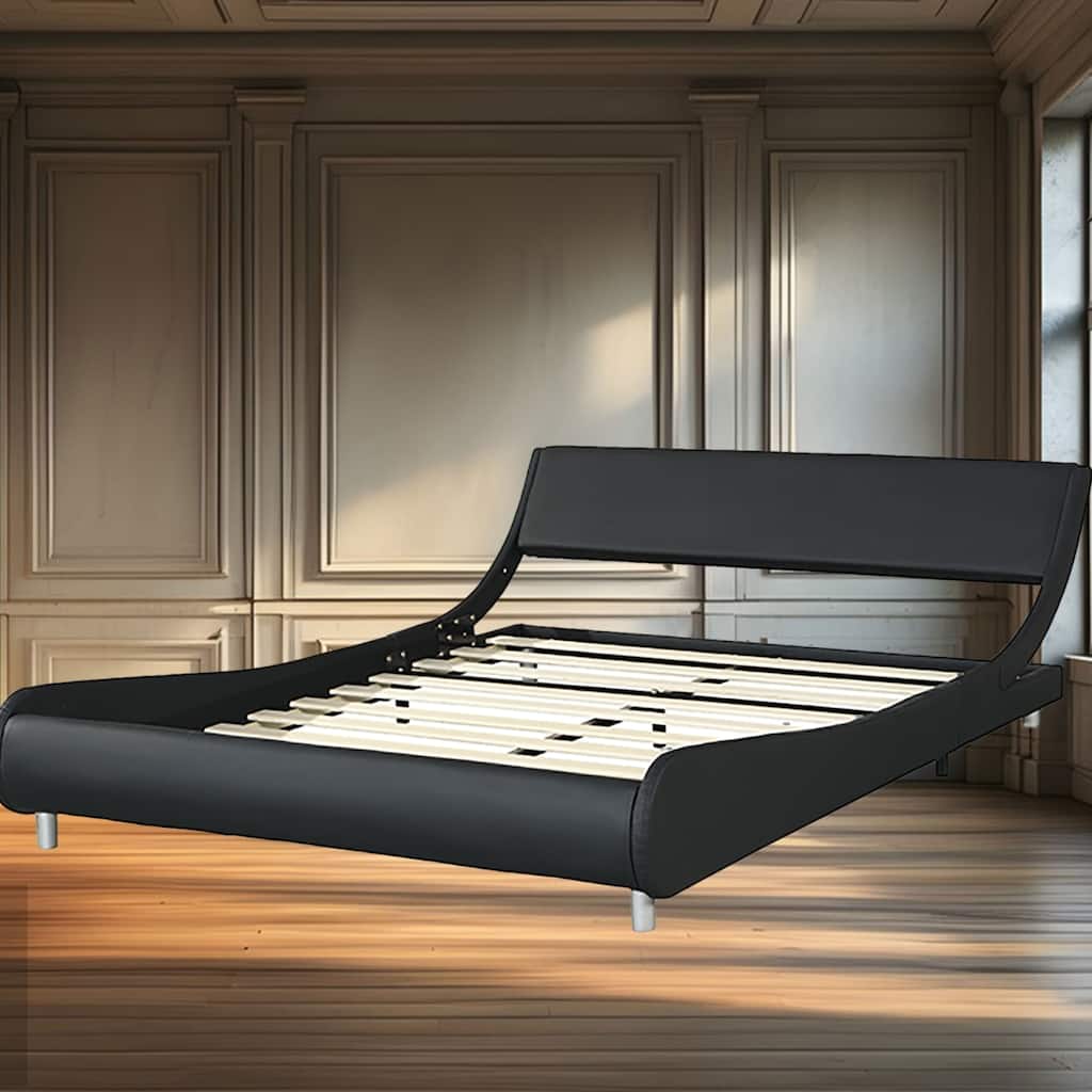 Faux Leather Queen Size Platform Bed Frame with LED Lighting, RGB Colors, and Remote/APP Control
