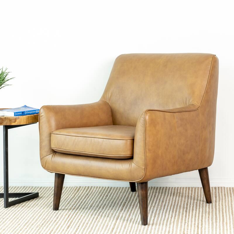 Lancelot Mid Century Modern Furniture Style Wide Top Leather Comfy Armchair