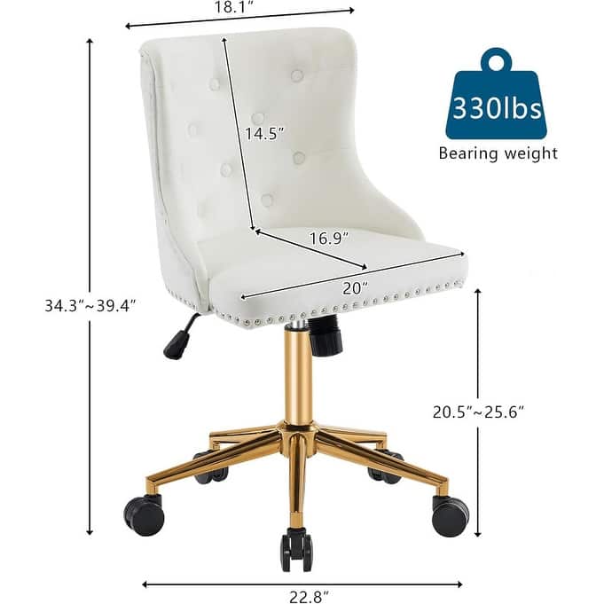 VINGLI Pink Velvet Office Chair with Wheels