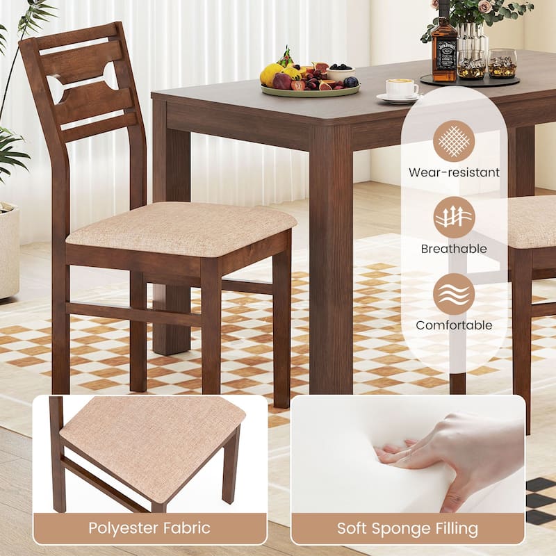 Gymax Dining Chair Set of 4 w/ Rubber Wood Frame Padded Seat Curved