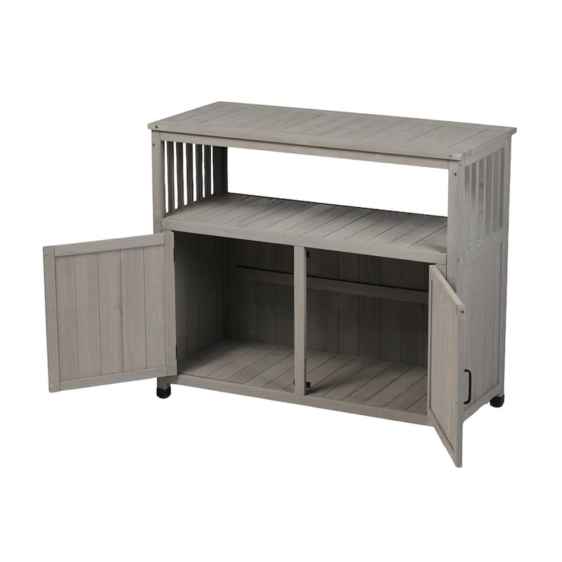 GDFStudio - Harbor Outdoor Solid Fir Wood Storage Bar Table with Slatted Design