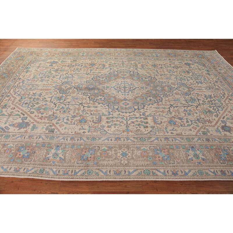 Geometric Tabriz Persian Area Rug Handmade Traditional Wool Carpet - 7'10"x 11'1"