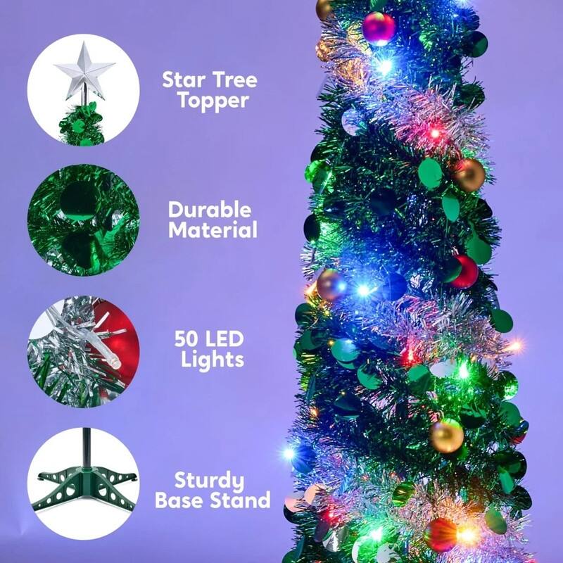 5 FT Pre Lit Tinsel Christmas Tree