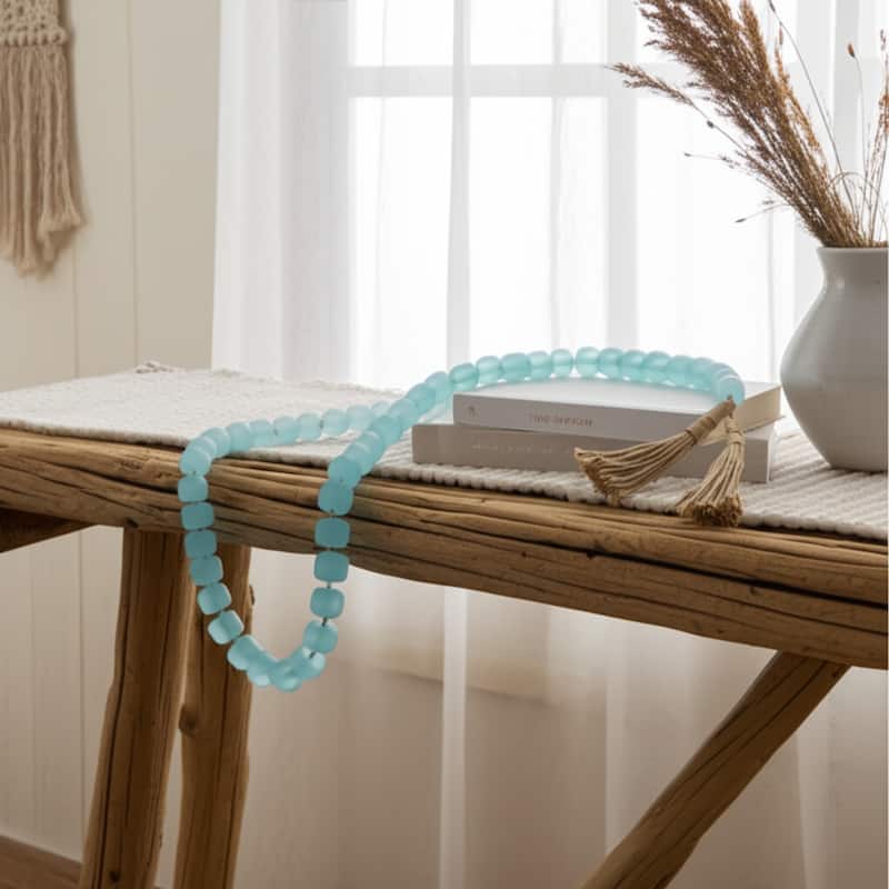 Resin Jute Decorative Beads Tassel Accents Featuring Woven Detailing - Blue - 38" x 1.25" x 1.25"