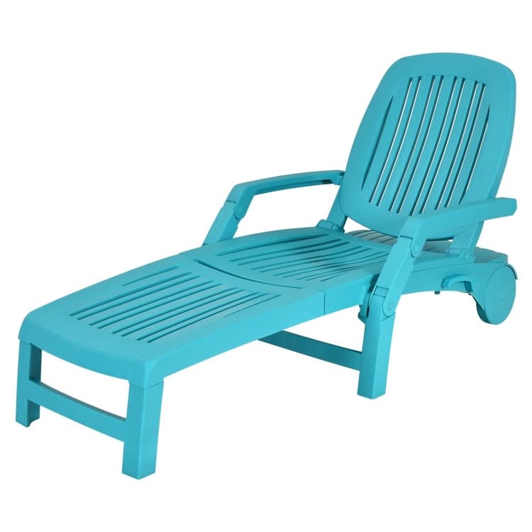 Adjustable Patio Sun Lounger with Weather Resistant Wheels - 65.5" x 29" x16.5"-37" (L x W x H)