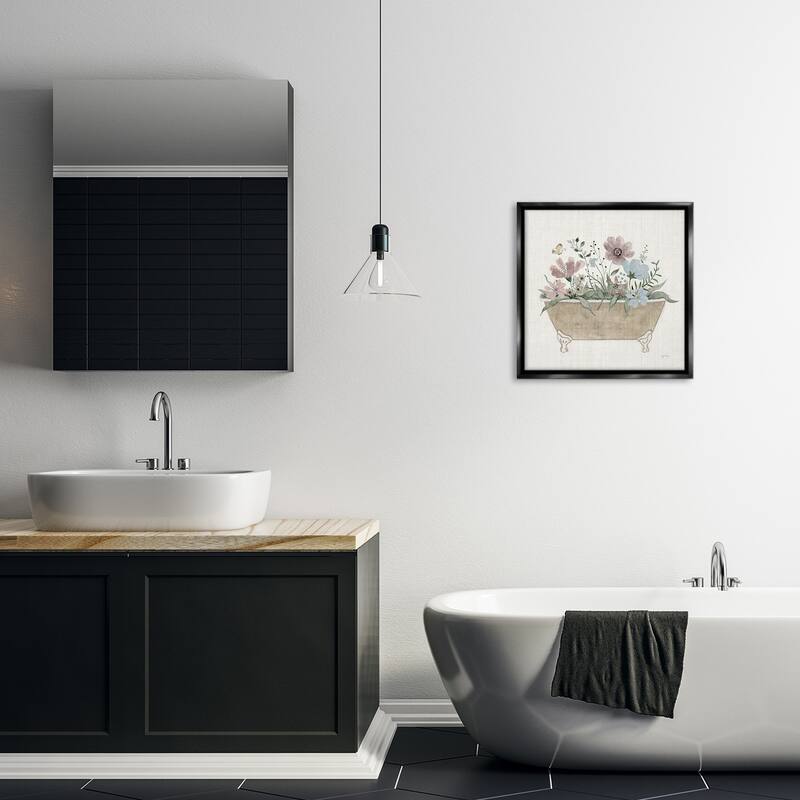 Stupell Cottage Florals in Bathtub Framed Floater Canvas Wall Art Design By Janet Tava