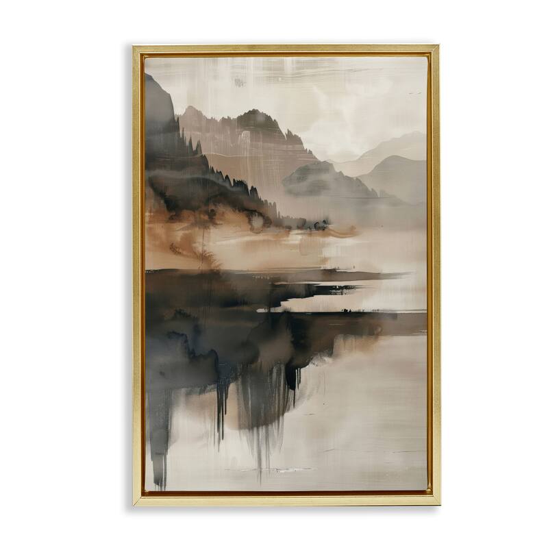 Stupell Layered Opaque Mountain Reflection Framed Floater Canvas Wall Art Design By LSR Creative Studio - 17 x 25 - Gold