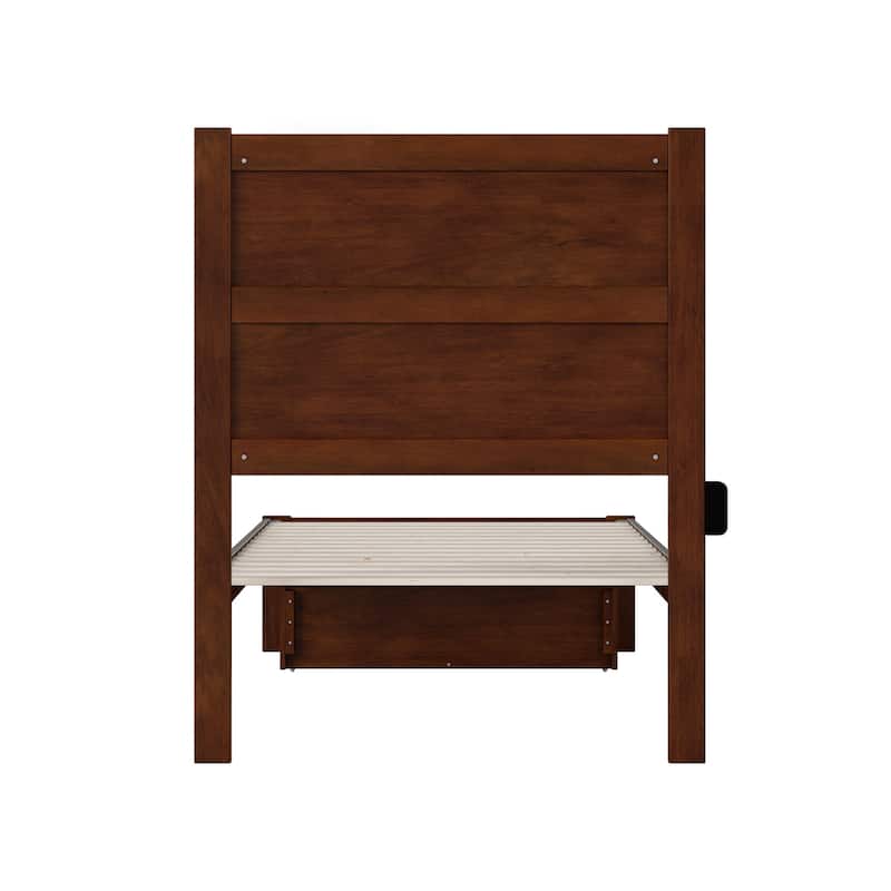 Twin XL Bed with Drawer - Modern Platform Bed Frame, Walnut Finish, Storage Solution