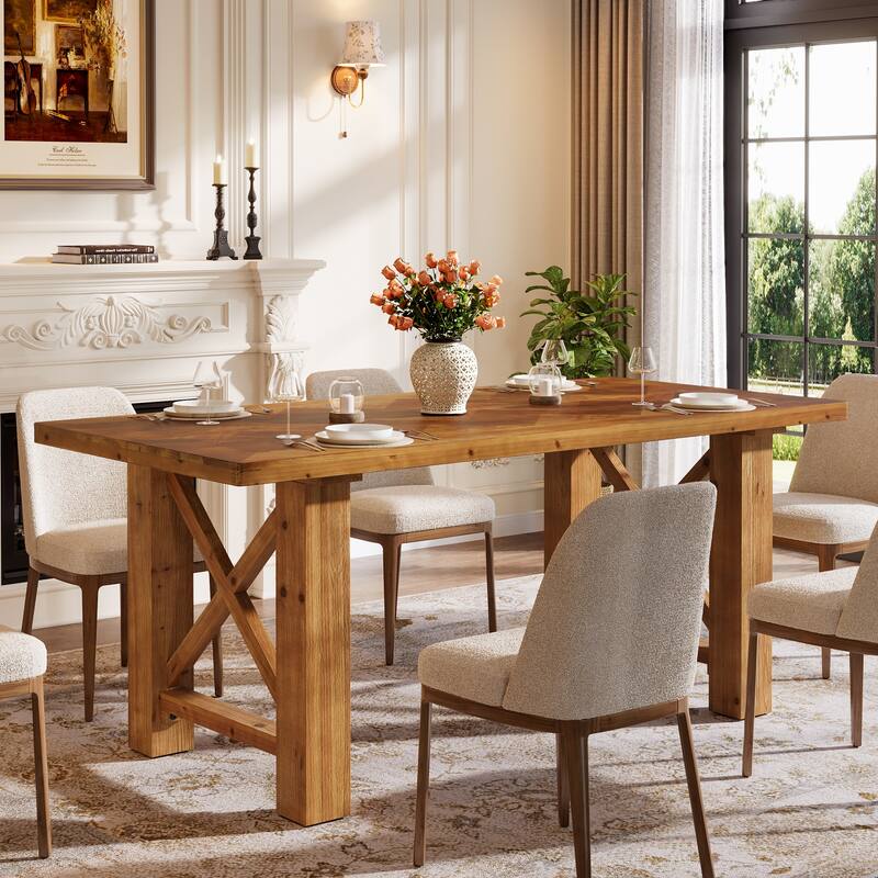 63-Inch Farmhouse Dining Table for 4-6, Solid Wood Kitchen Table