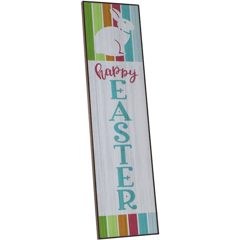 Fraser Hill Farm 45-In. HAPPY EASTER Porch Leaner Sign w/Battery-Operated LED Lights, Festive Spring Decoration, Multi Stripes