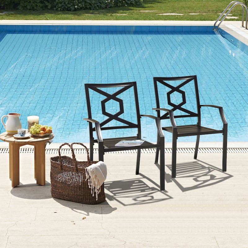 Outdoor Iron Chair Set of 2, Powder-coated Finish, Black