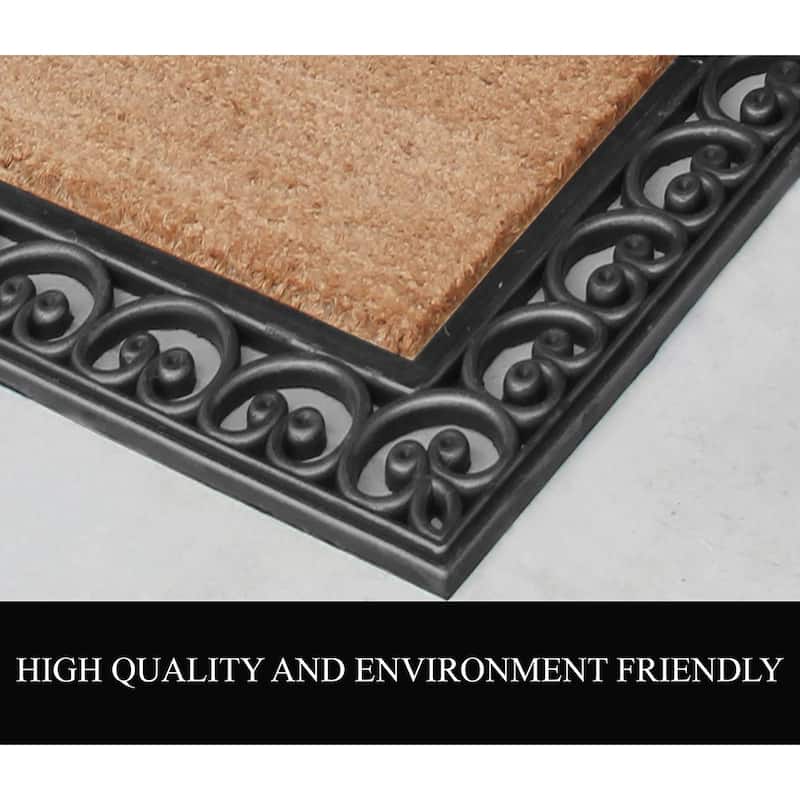A1HC First Impression Hand Finished Rubber and Coir Classic Paisley Border Extra Large Double Doormat (30" x 48")