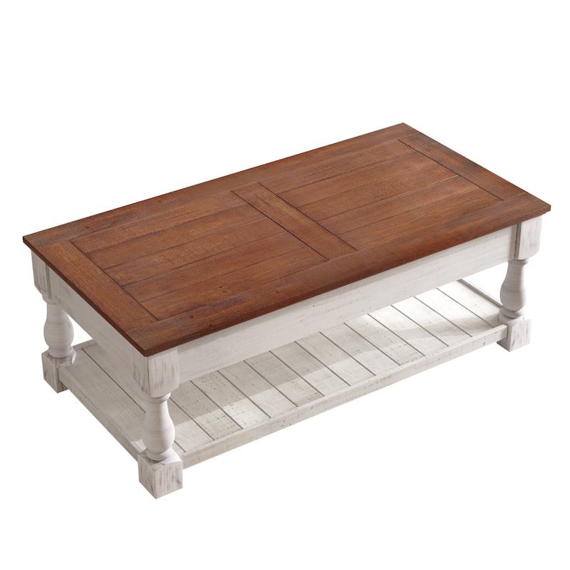 Farmhouse 47.24" Lift Top Coffee Table with Storage Trays Handcrafted Solid Wood for Stylish Living Room Storage