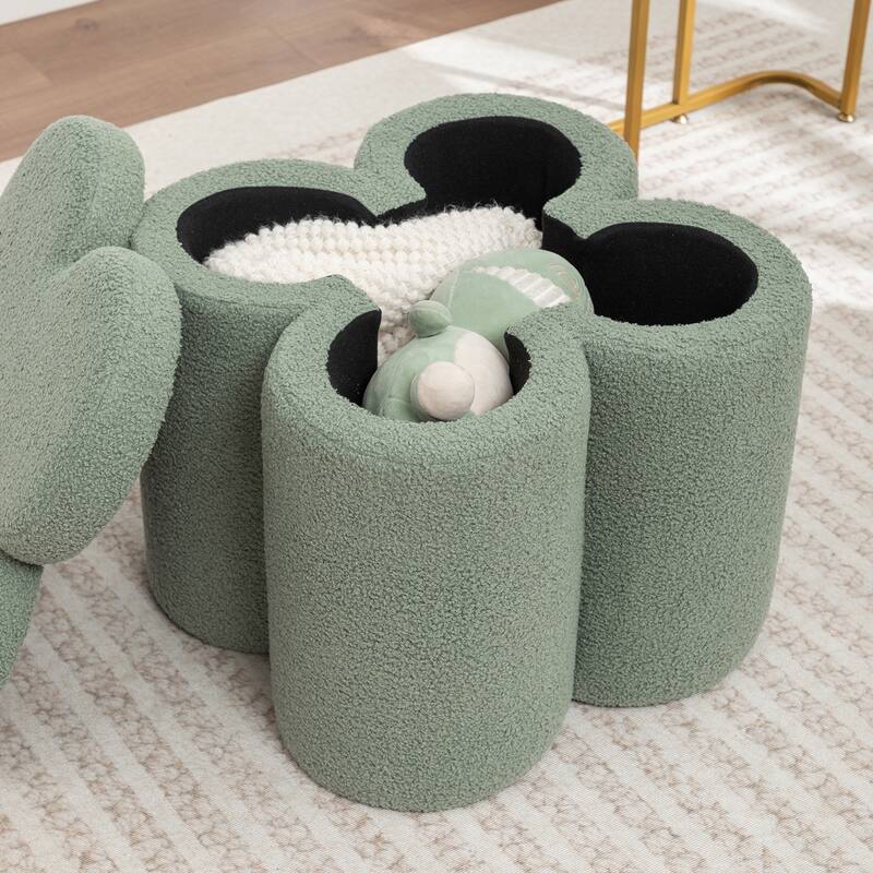 SEYNAR Modern Glam Teddy Velvet Flower Shape Storage Ottoman