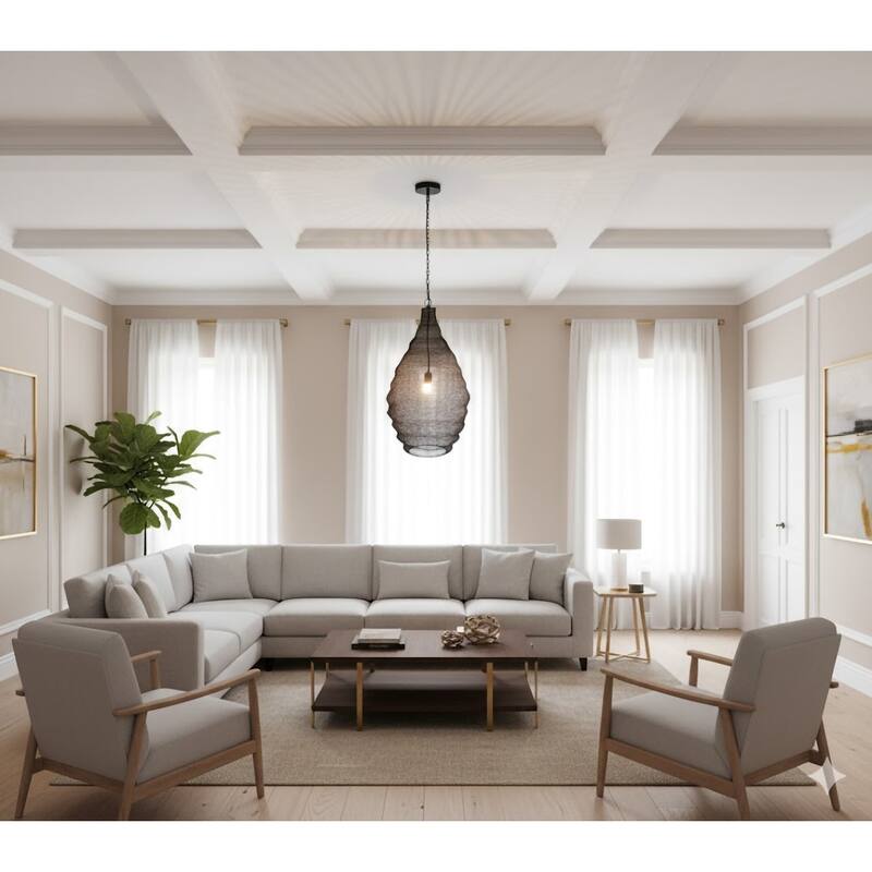 1-Light Satin Black Pendant With A Chain Basket Shade