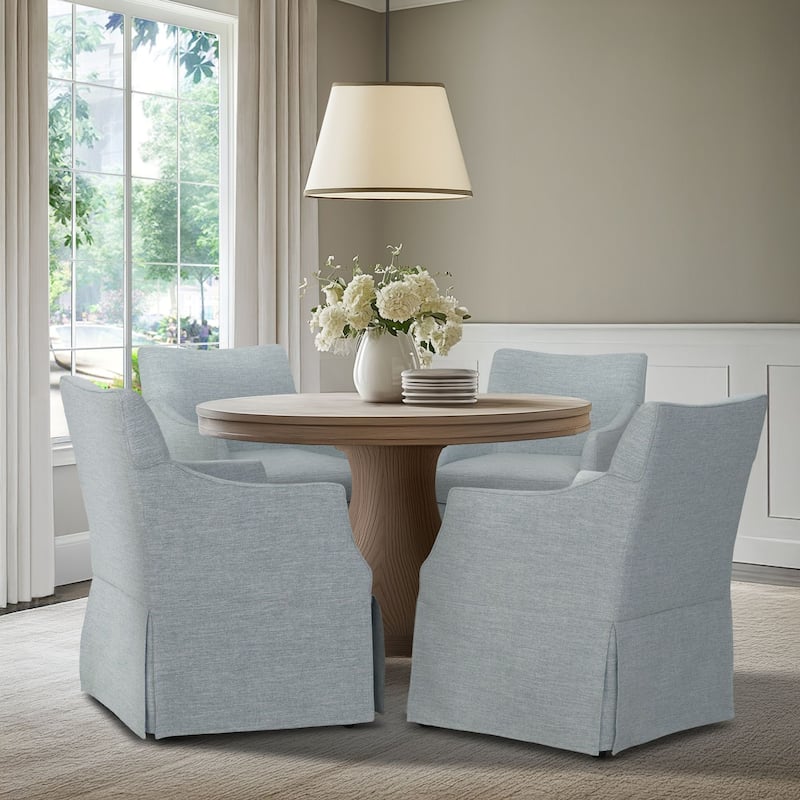 Martha Stewart London Upholstered Skirted Dining Arm Chair with Hidden Casters