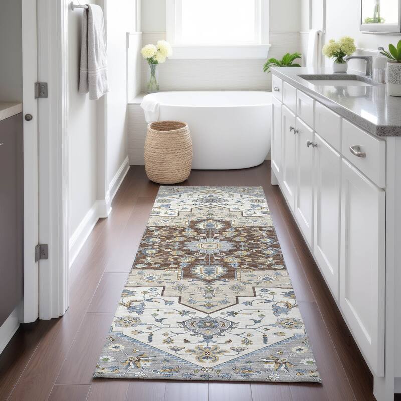 Machine Washable Indoor/ Outdoor Traditional Kolkata Chantille Rug