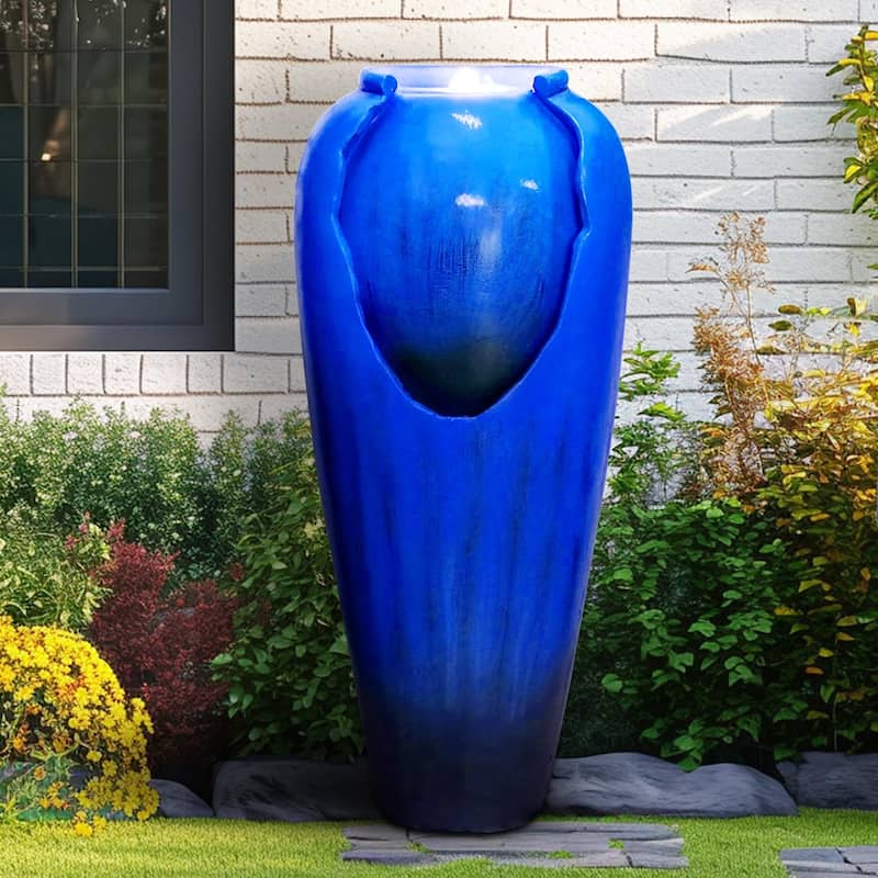 30.7" High Concrete Jar Water Fountain Outdoor, Garden Vase Water Feature - 30.7"H
