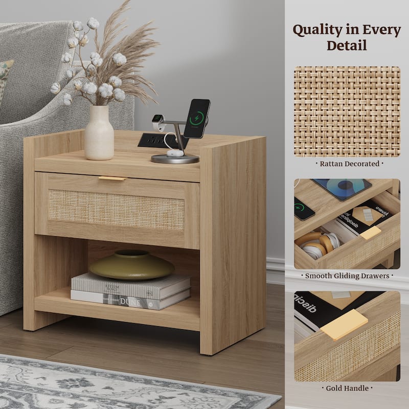 SICOTAS Farmhouse Set of 2 Nightstand with Charging Station and Drawers