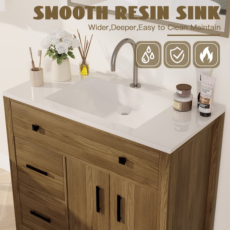 36-Inch MDF Single Sink Bathroom Vanity with Wood-Like Finish
