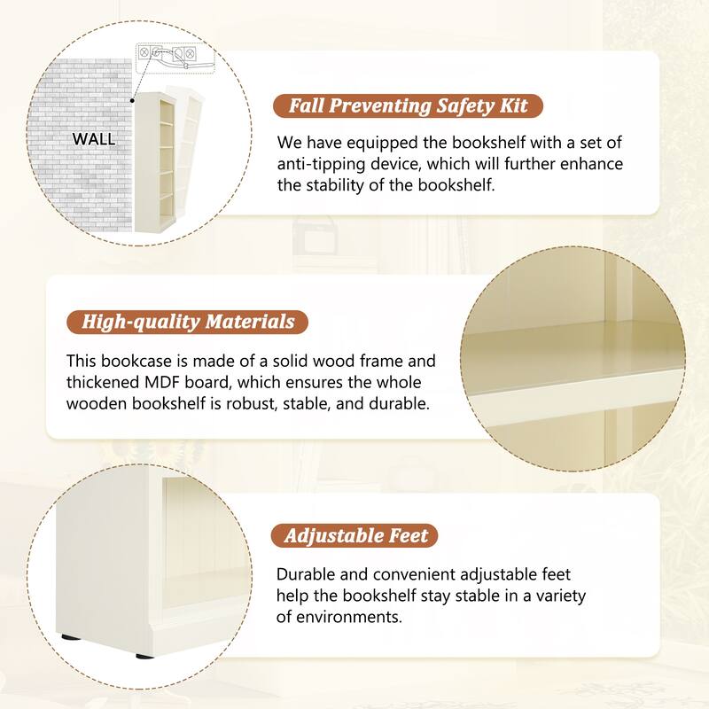 Merax Modern Tall Wood Bookcase with LED Light Strips and Adjustable Shelves