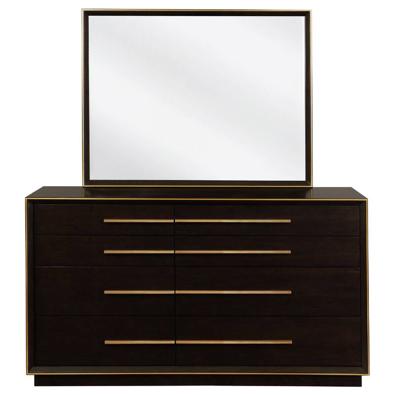 Lyni Wide Dresser with Mirror, 8 Drawers, Metal Handles, Brown Wood