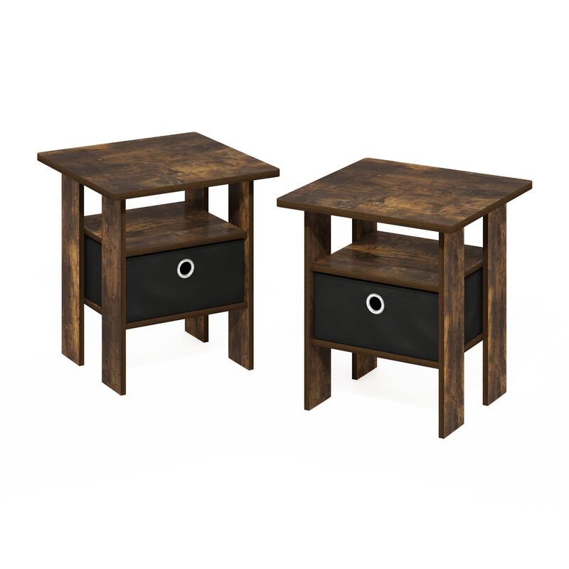 Furinno Andrey End Table Nightstand with Bin Drawer, Set of 2 - Amber Pine/Black