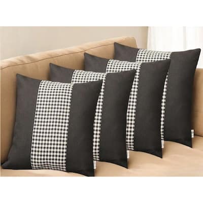 Set of Four 18" Black and White Houndstooth Fabric Throw Pillows