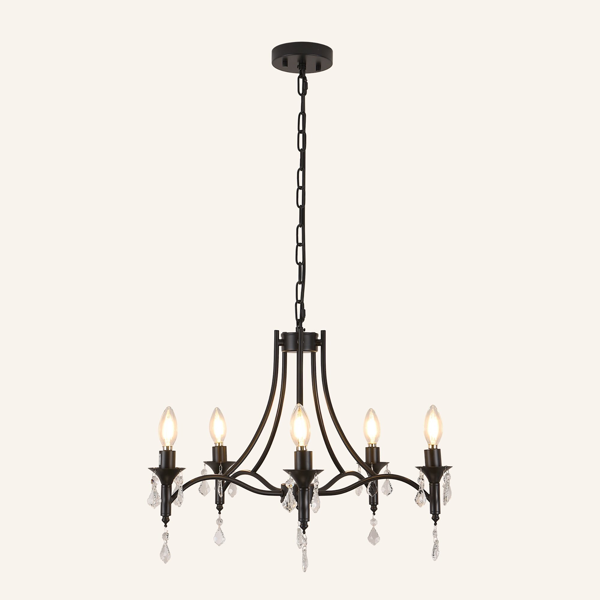 5 - Light Dimmable Classic / Traditional Chandelier - Matte Black