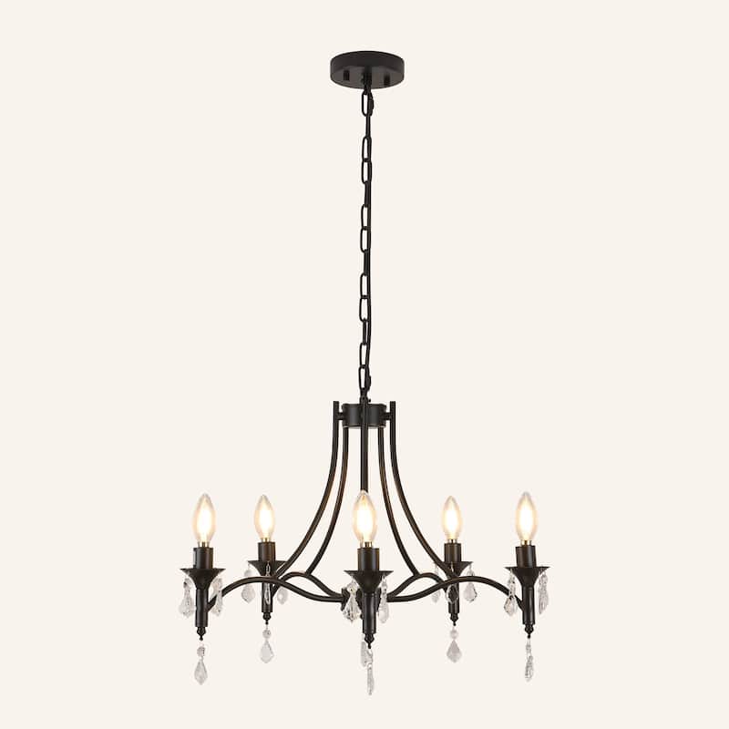 5 - Light Dimmable Classic / Traditional Chandelier - Matte Black
