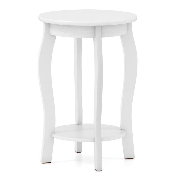 15 Inch 2-Tier Round End Table with Storage Shelf - 1 Piece - White