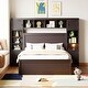 preview thumbnail 39 of 52, Full Size Wooden Bed with All-in-One Cabinet, Shelf, Sockets & Twin Trundle - Stylish and Functional in Grey