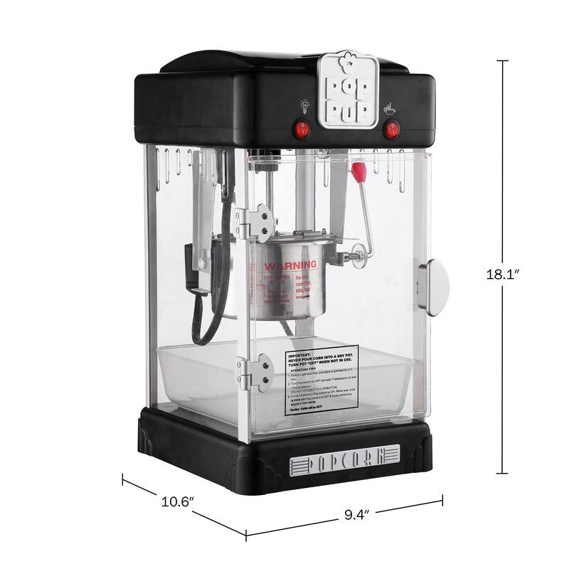 Pop Pup Countertop Popcorn Machine – 2.5oz Kettle with Measuring Spoon, Scoop, and 25 Serving Bags (Black)