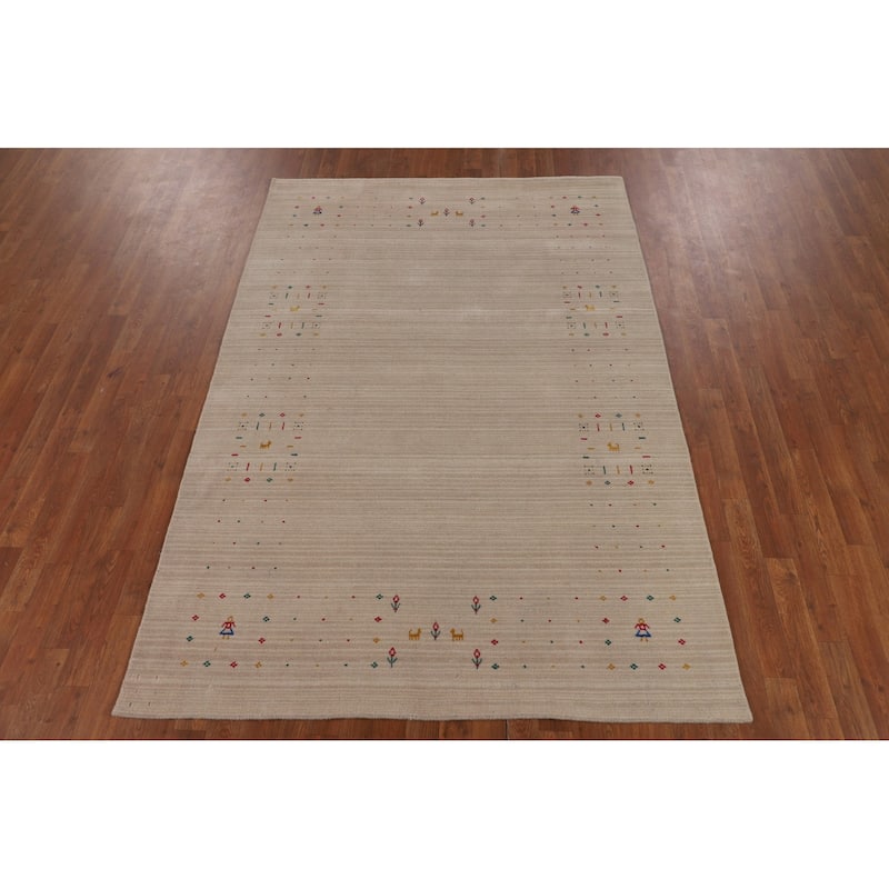 Tribal Gabbeh Indian Area Rug Hand-Knotted Modern Wool Carpet - 5'3"x 7'9"