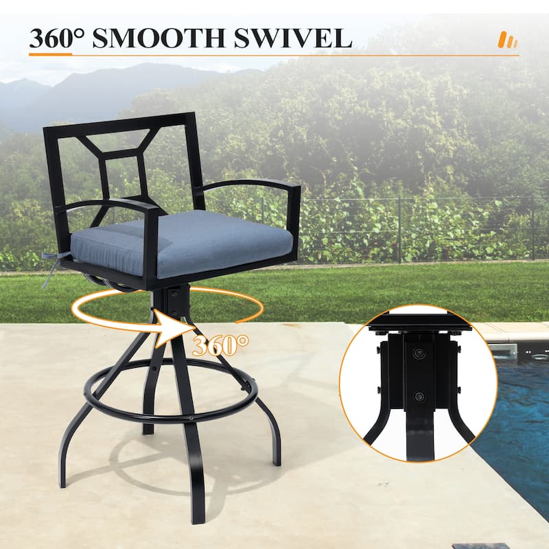 Outdoor Patio Barstool Swivel Aluminum Bar Stools with Sunbrella Fabric Cushion