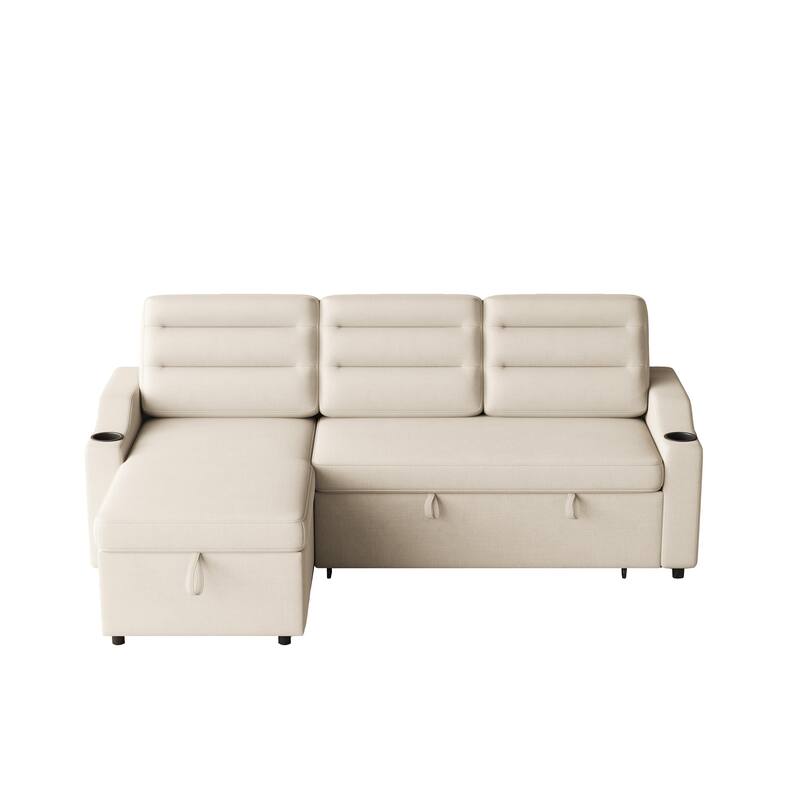 83.5-Inch Convertible Sofa Bed - Stylish Polyester Recliner with Storage for Small Spaces