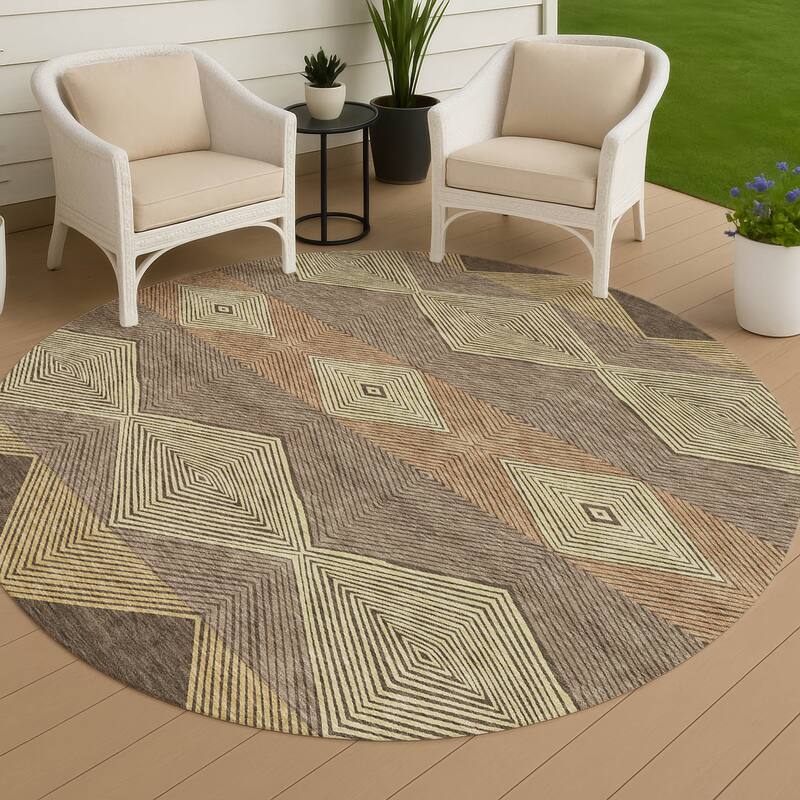 Machine Washable Indoor/ Outdoor Modern Mission Chantille Rug - Chocolate - 8' x 8'
