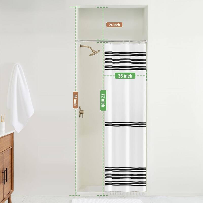 Black and White Shower Black Strip Curtains 1 Panal, 72 x 72 Inches
